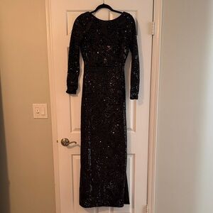 Aidan by Aidan Mattox Black Sparkle Long Sleeve Dress